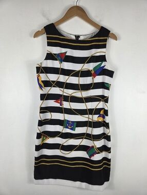 Vintage 80s 90s Oberon Striped Nautical Sailing Sleeveless Mini Sheath Dress